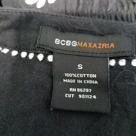 BCBG MAXAZRIA Peasant Boho Cotton Tunic Dress Black White Embroidered Size Small - Picture 3 of 14
